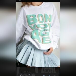 Trendy White and Green Graphic Sweater